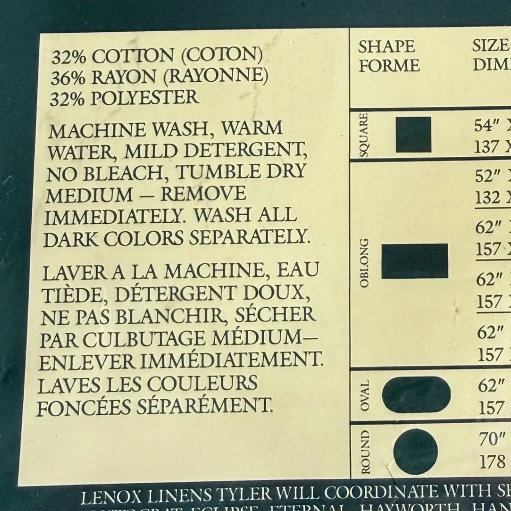 Vintage‎ 1989 Lenox Linens Tyler Oblong Tablecloth 62